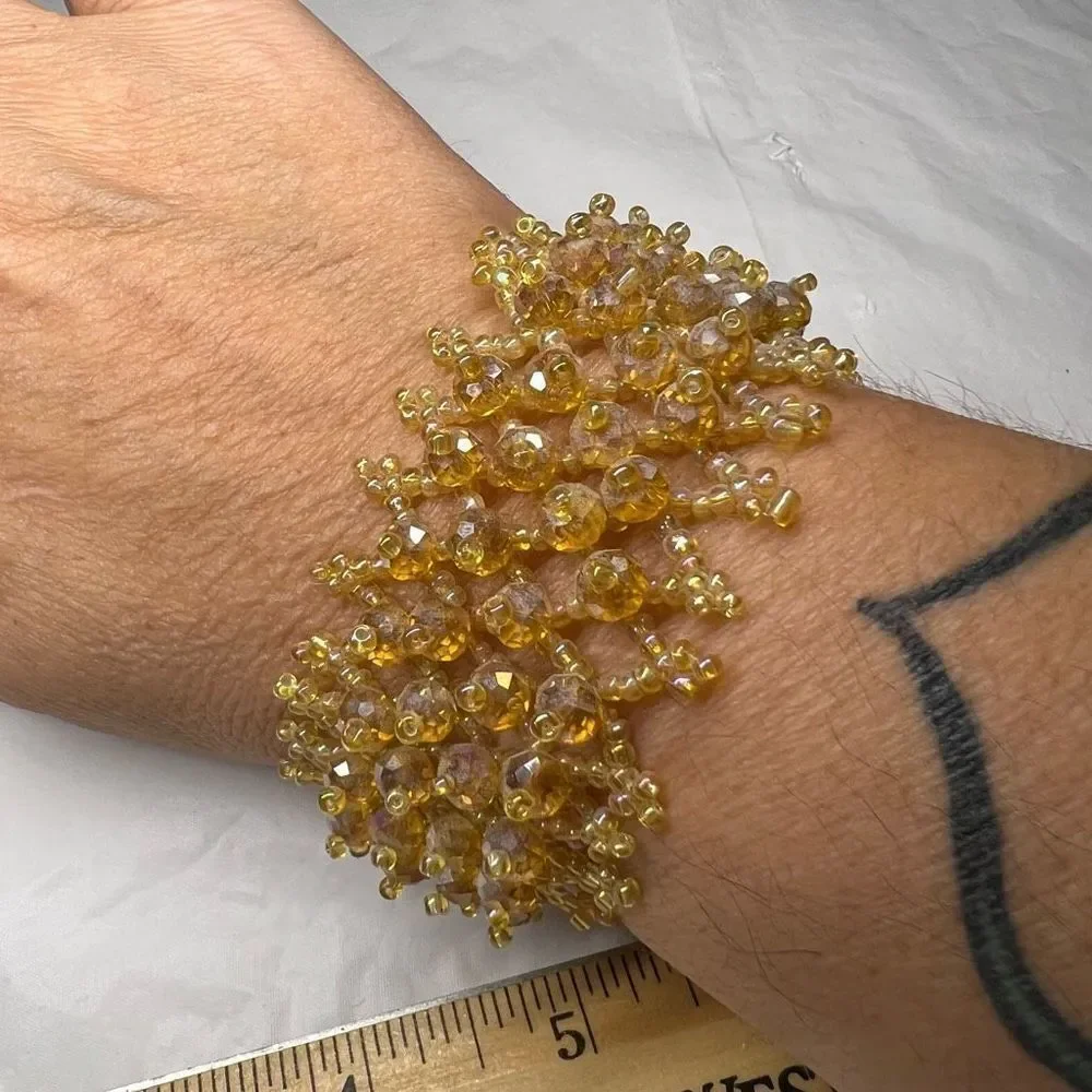 Vintage Faceted and Seed Bead Braided Cuff Bracelet